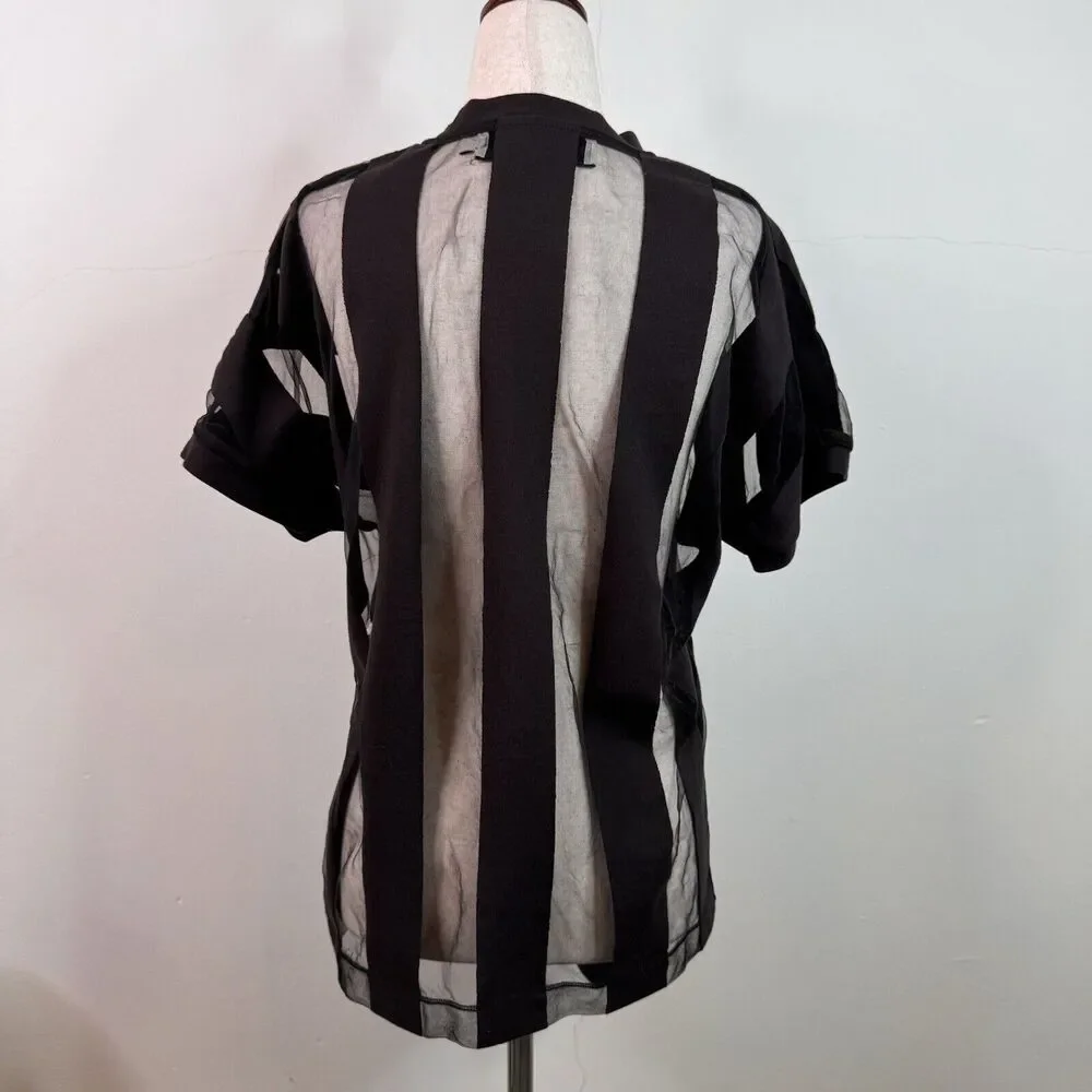 Marques Almeida Womens Shirt Devore Striped Top Goth Sheer Asymmetrical Small - Picture 7 of 12